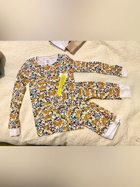 Crewcuts White Pajama Set with Yellow Leopard & Red Berry Print